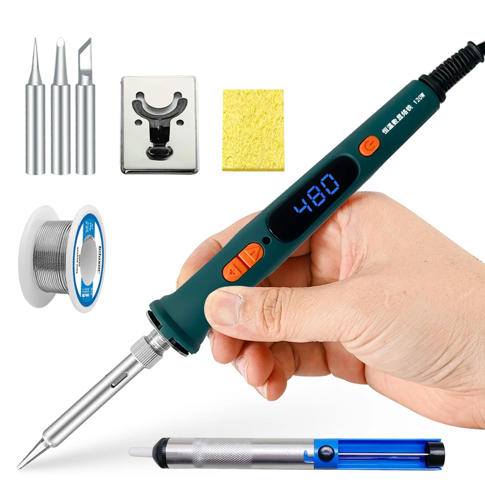 100W/120W Digital Soldering Iron Kit Repair Soldering Tool Set Electric Soldering Iron Dual Calibration Temperature 200-600C