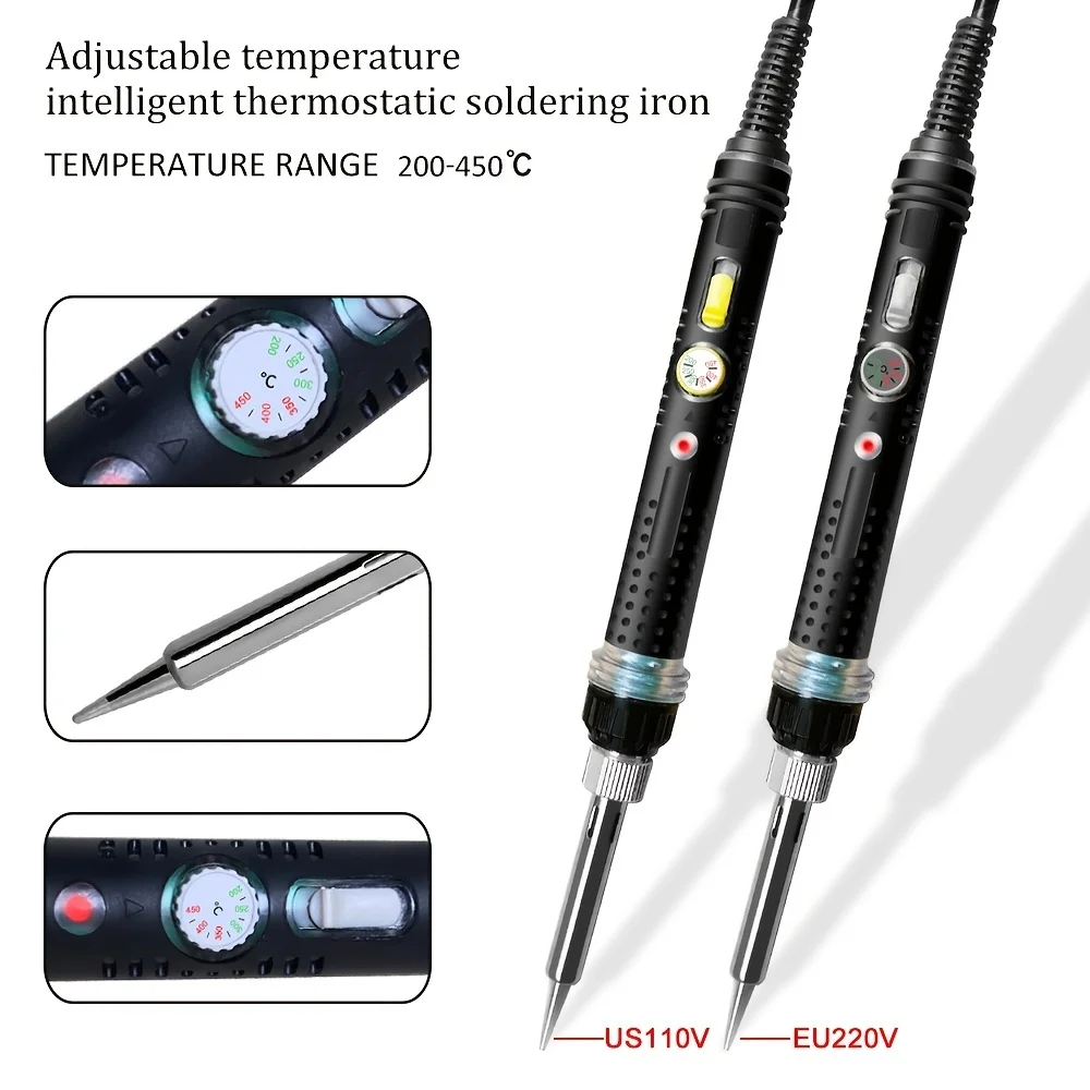 60W Electric Soldering Iron Kit Set - Adjustable Temperature From 200-450°C - with On/Off Switch for Easy Use
