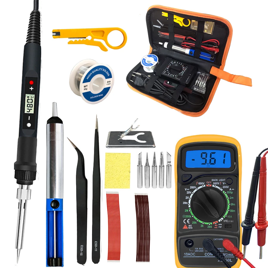 80W/120W Digital Electric Soldering Iron Set Kit 220V 110V Temperature Adjustable LCD Display Solder Welding Iron Tool Tips